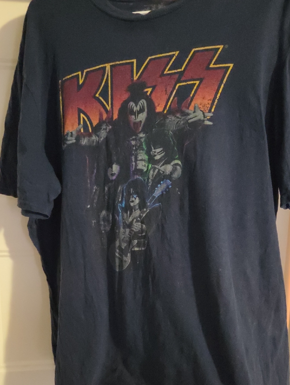 Kiss Mens Short Sleeve Tee - Navy with Multi-Color Band Graphic